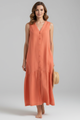 Orinthia | Women's Midi Dress with V-Neck and Button Front
