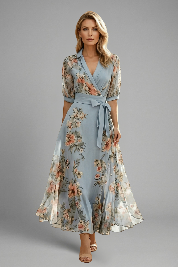 Samara | Women's Midi Dress with V-Neck and Floral Pattern
