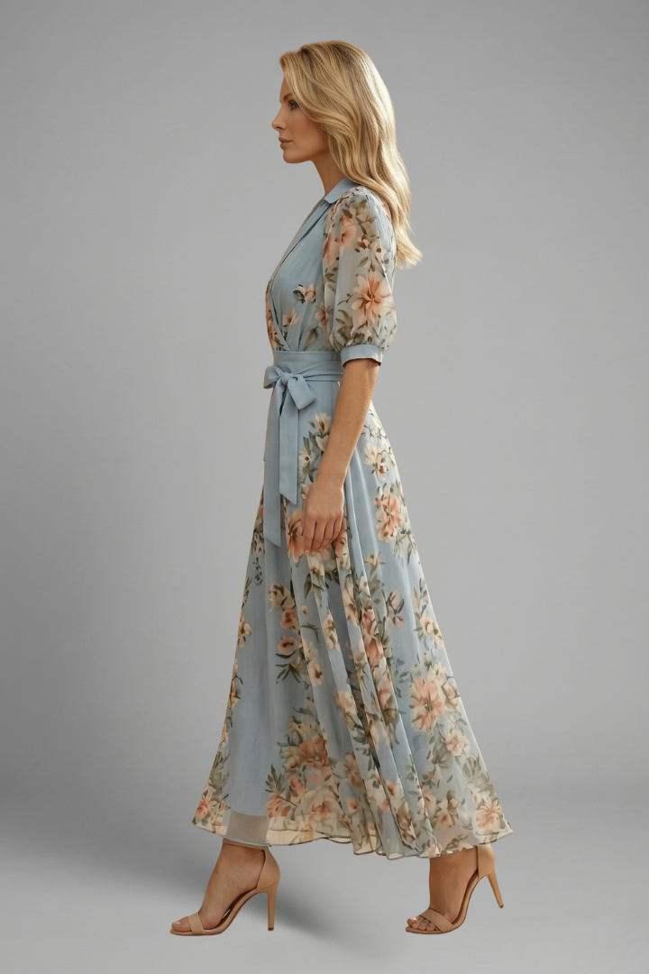 Samara | Women's Midi Dress with V-Neck and Floral Pattern