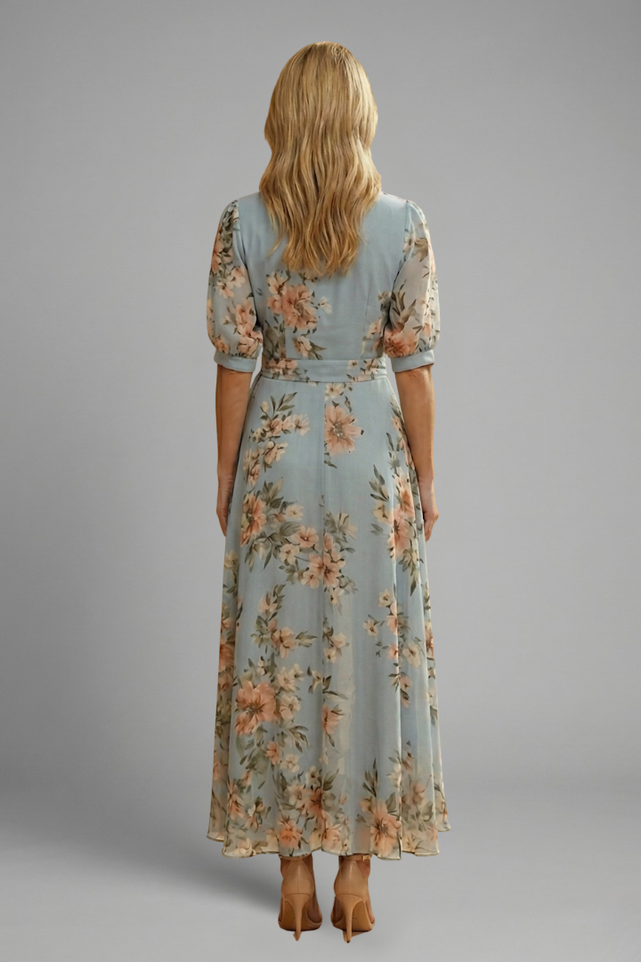 Samara | Women's Midi Dress with V-Neck and Floral Pattern