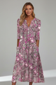Ronia | Women's Midi Dress with V-Neck and Three-Quarter Sleeves