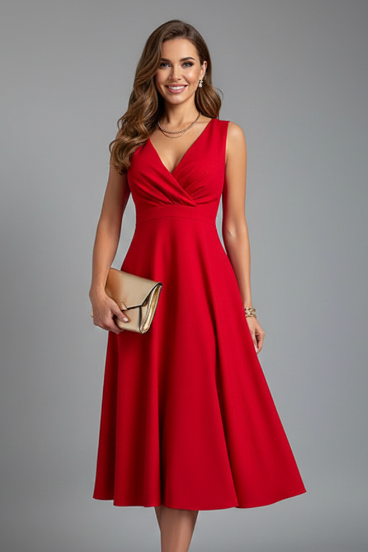 Roxana | Women's Midi Dress with V-Neck and Zip Closure