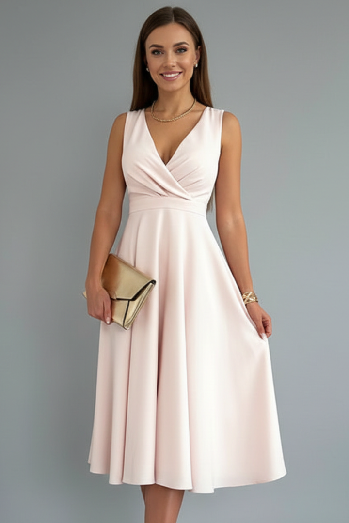 Roxana | Women's Midi Dress with V-Neck and Zip Closure