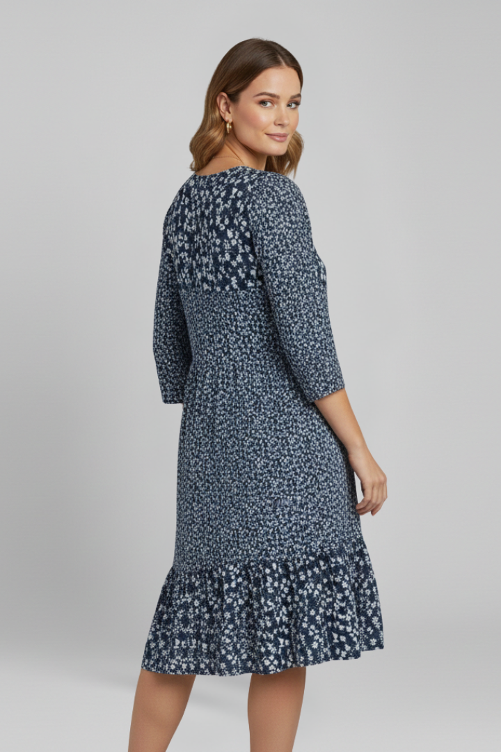 Patience | Women's Midi Dress with V-Neckline and Smocked Waist
