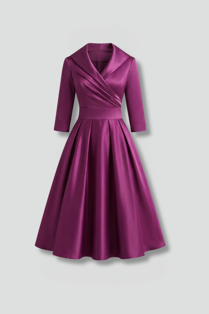 Stasia | Women's Midi Dress with V Neck and Pleated Waist