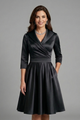 Stasia | Women's Midi Dress with V Neck and Pleated Waist