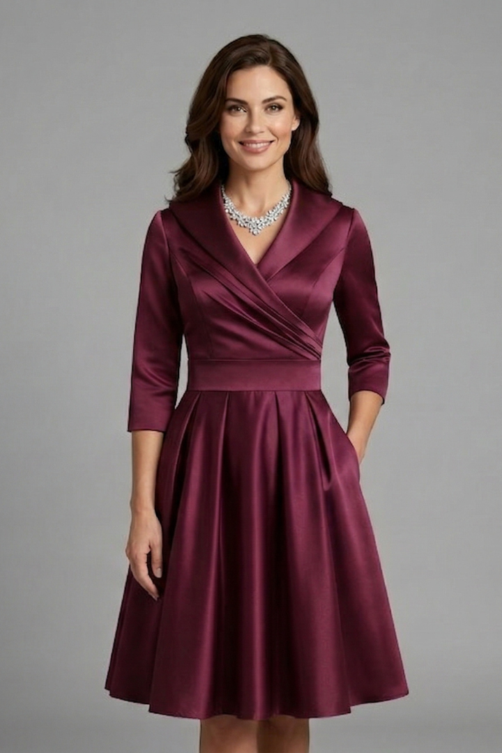 Stasia | Women's Midi Dress with V Neck and Pleated Waist