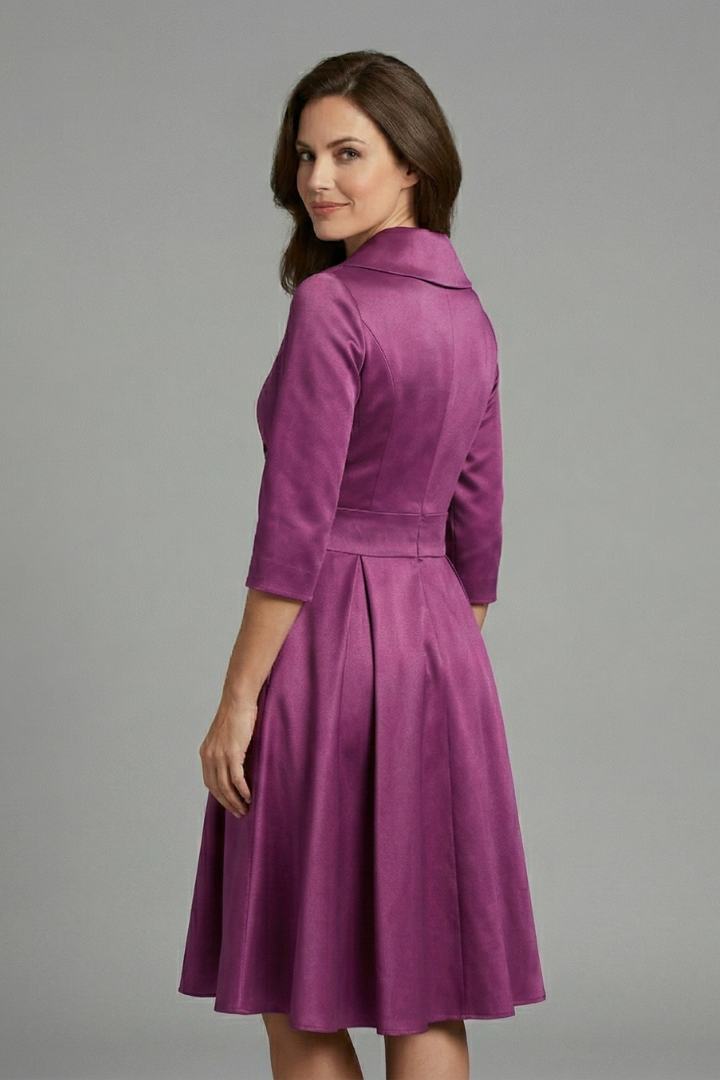 Stasia | Women's Midi Dress with V Neck and Pleated Waist