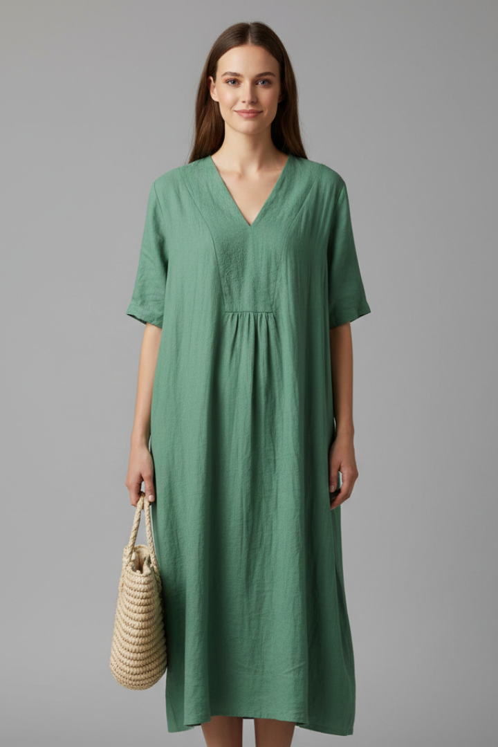 Oriana | Women's Midi Dress with V Neck and Short Sleeves