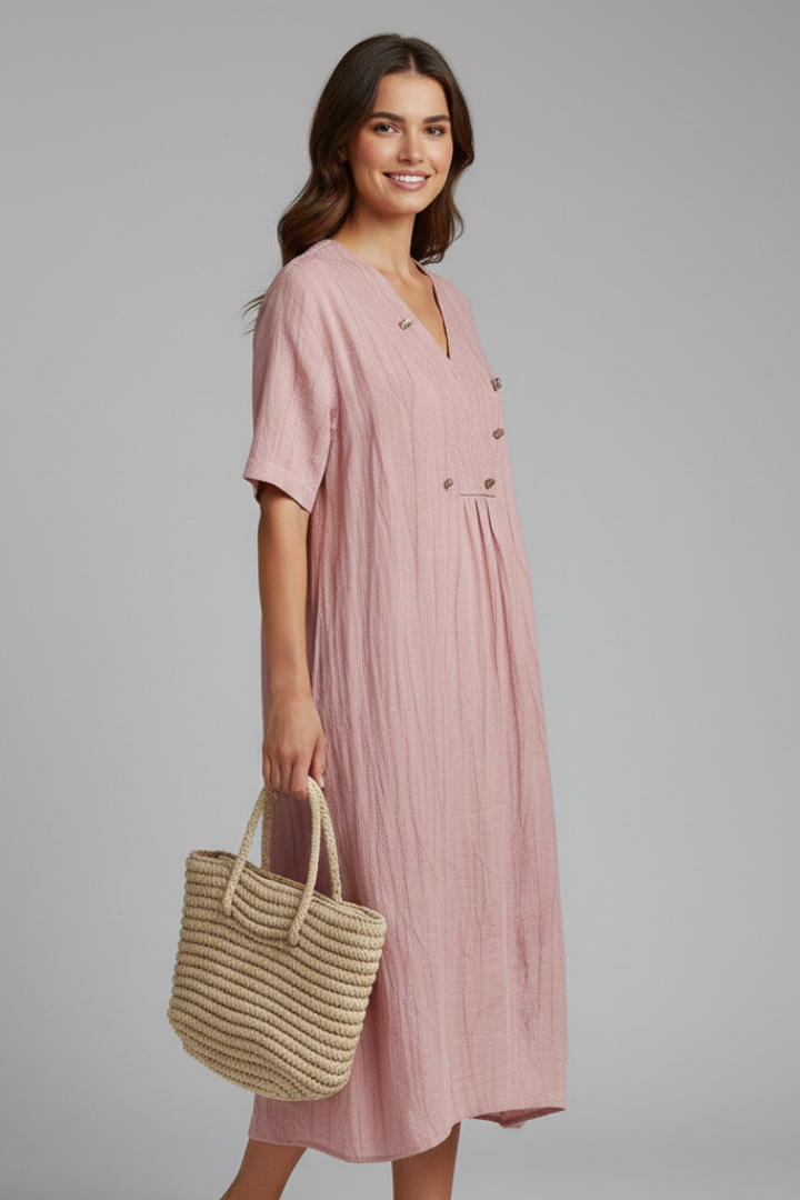 Oriana | Women's Midi Dress with V Neck and Short Sleeves