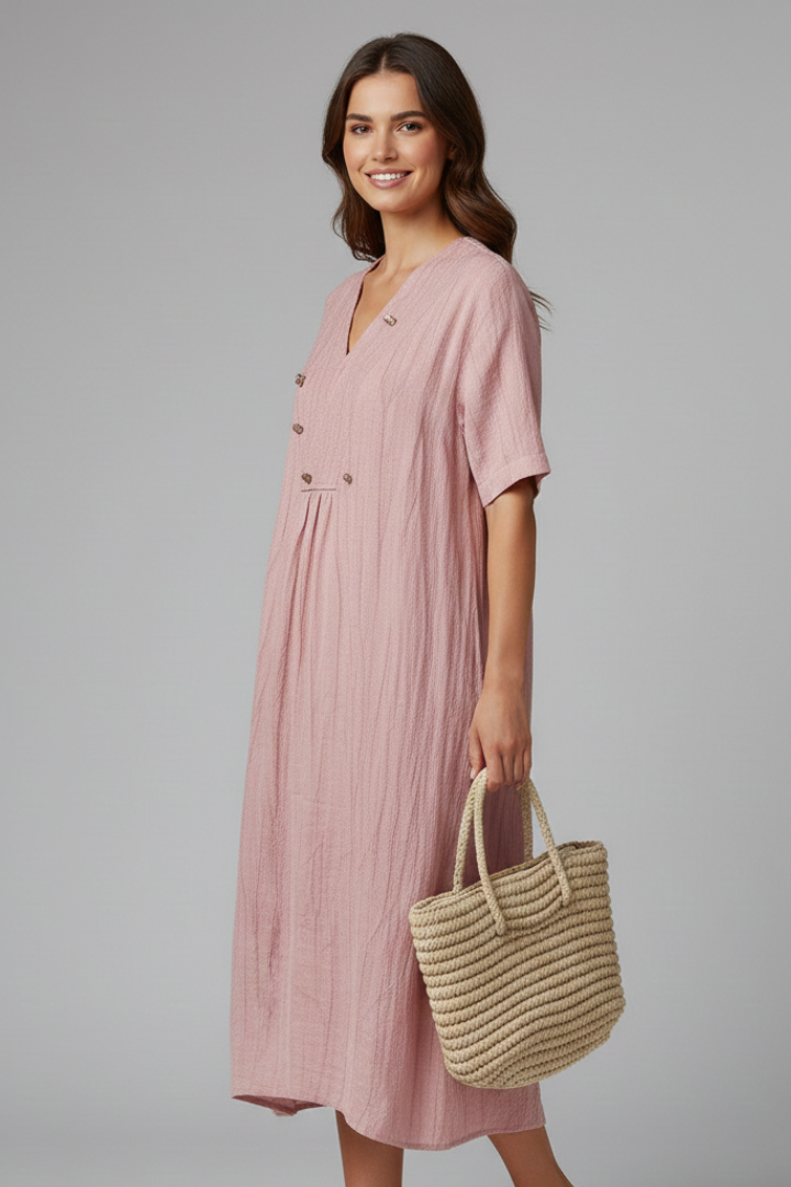 Oriana | Women's Midi Dress with V Neck and Short Sleeves