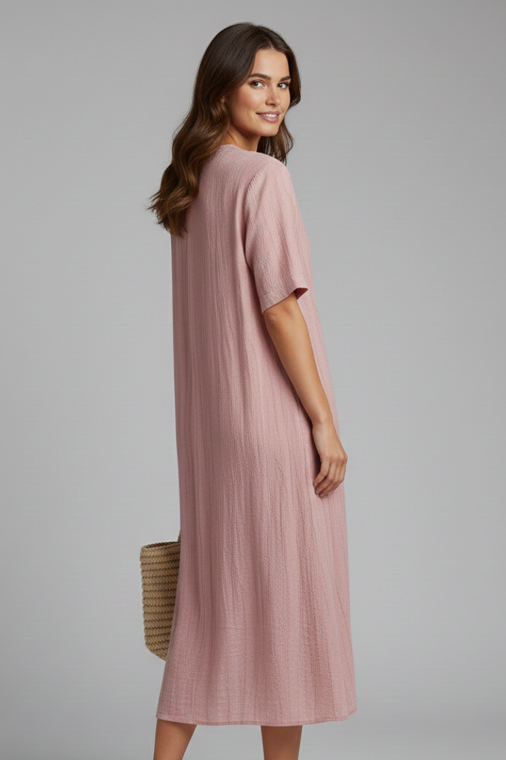 Oriana | Women's Midi Dress with V Neck and Short Sleeves