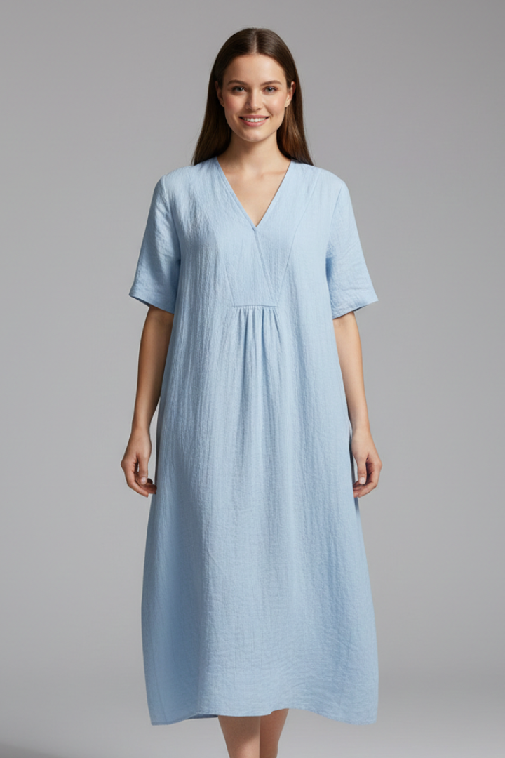 Oriana | Women's Midi Dress with V Neck and Short Sleeves