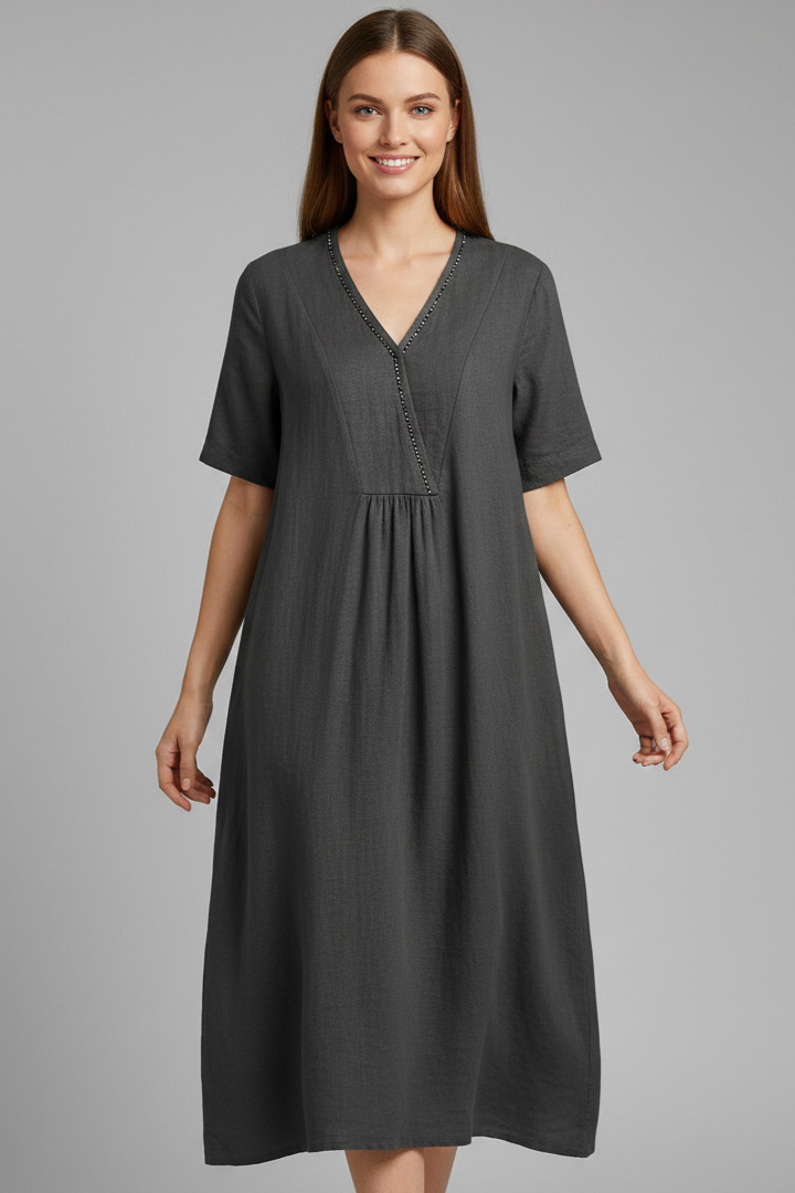 Oriana | Women's Midi Dress with V Neck and Short Sleeves