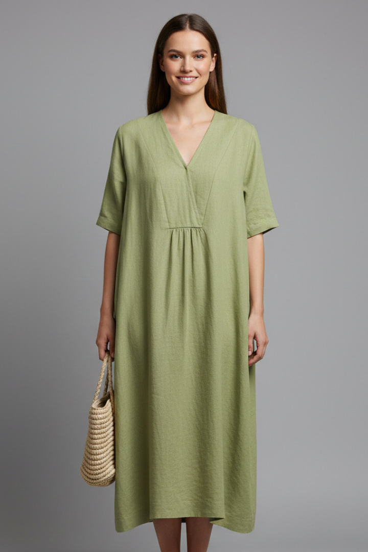 Oriana | Women's Midi Dress with V Neck and Short Sleeves