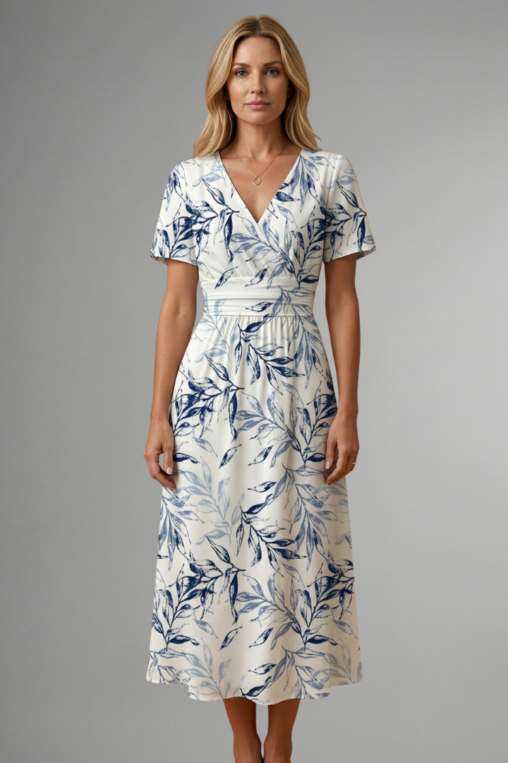 Anouk | Women's Midi Dress with V Neckline and Floral Print