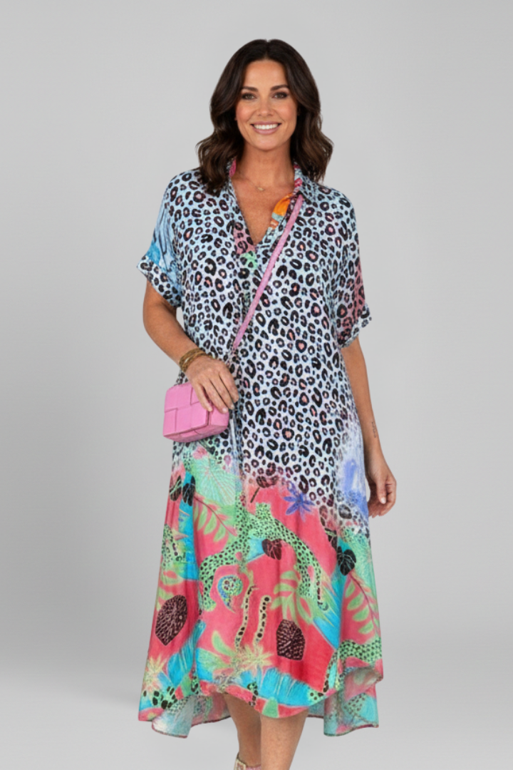 Pansy | Women's Midi Dress with V Neckline and Patterned Surface