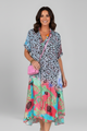 Pansy | Women's Midi Dress with V Neckline and Patterned Surface