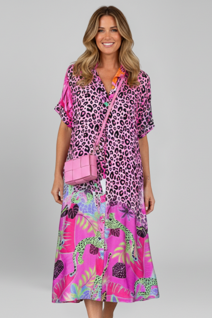 Pansy | Women's Midi Dress with V Neckline and Patterned Surface