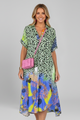 Pansy | Women's Midi Dress with V Neckline and Patterned Surface
