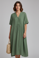 Ozara | Women's Midi Dress with V Neckline and Short Sleeves