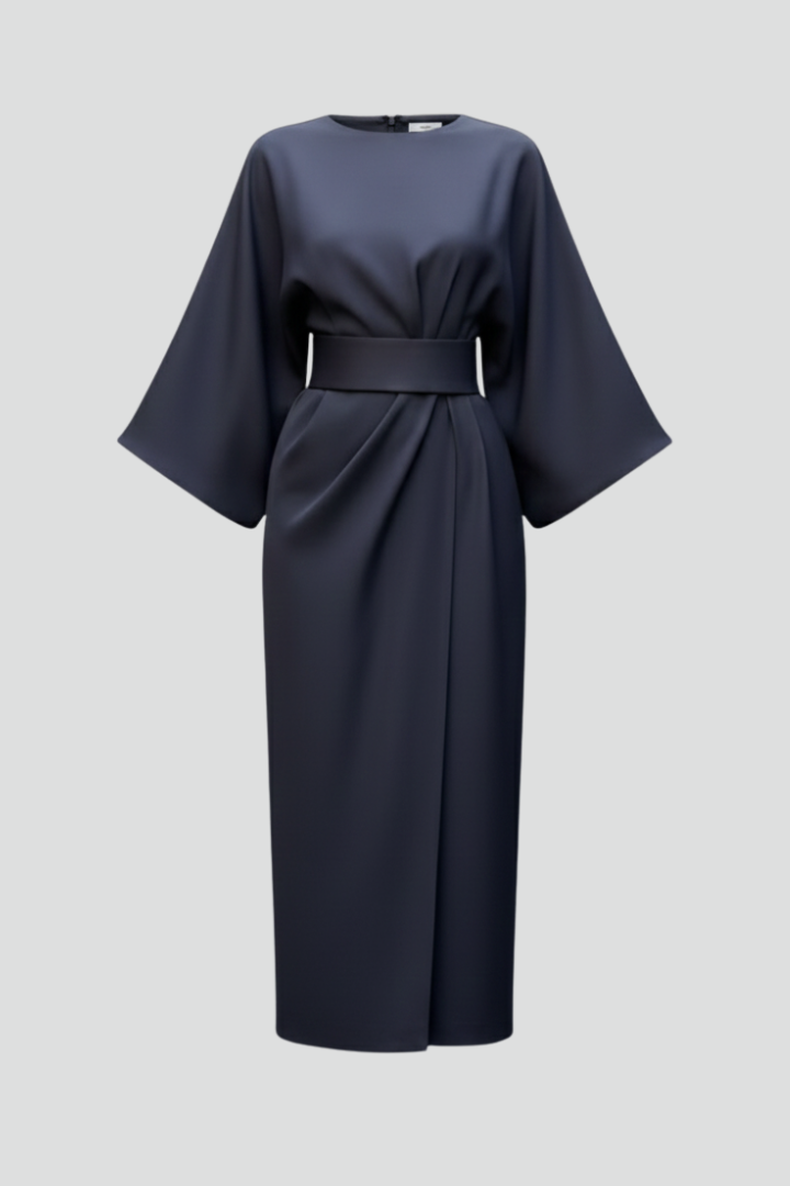Rumer | Women's Midi Dress with Wide Sleeves and Belted Waist