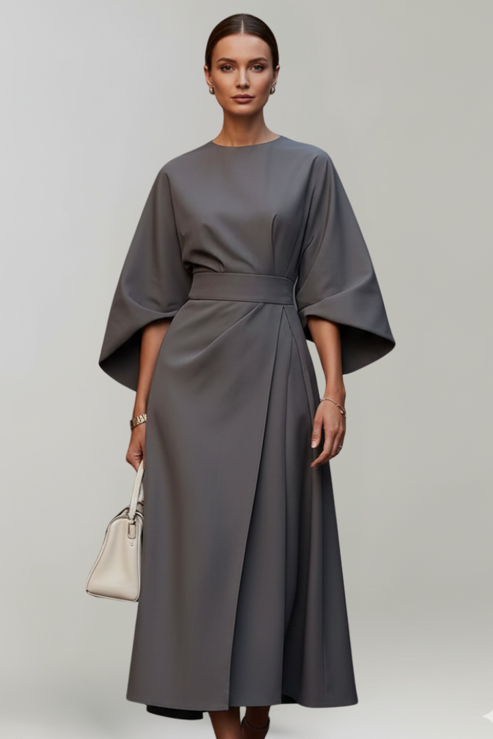 Rumer | Women's Midi Dress with Wide Sleeves and Belted Waist