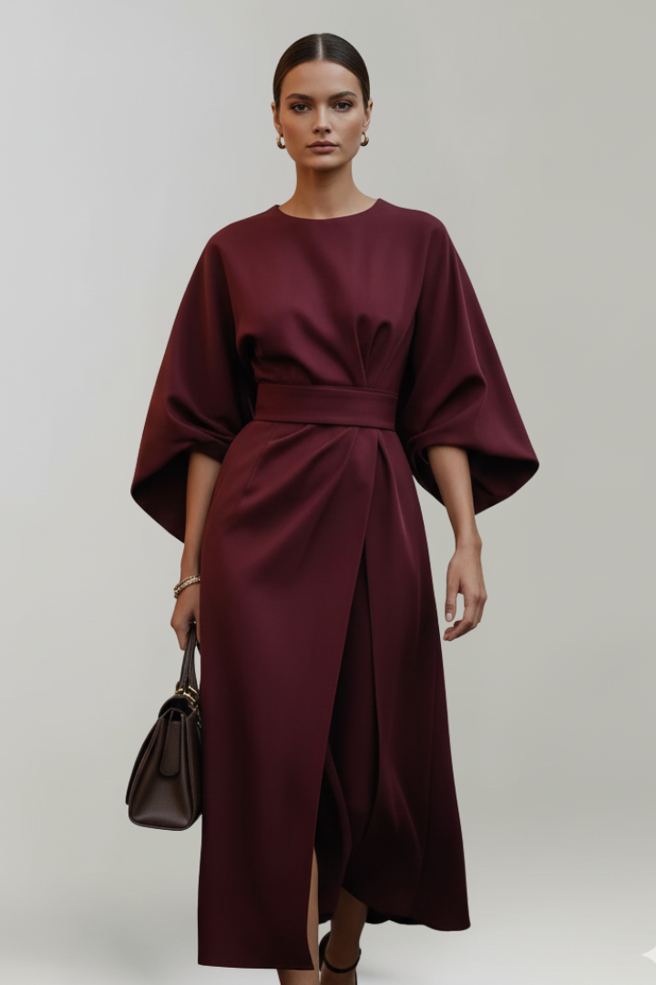 Rumer | Women's Midi Dress with Wide Sleeves and Belted Waist