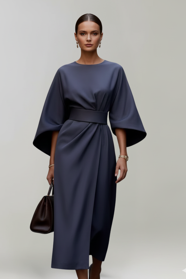 Rumer | Women's Midi Dress with Wide Sleeves and Belted Waist