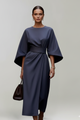 Rumer | Women's Midi Dress with Wide Sleeves and Belted Waist