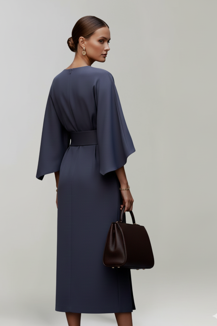Rumer | Women's Midi Dress with Wide Sleeves and Belted Waist