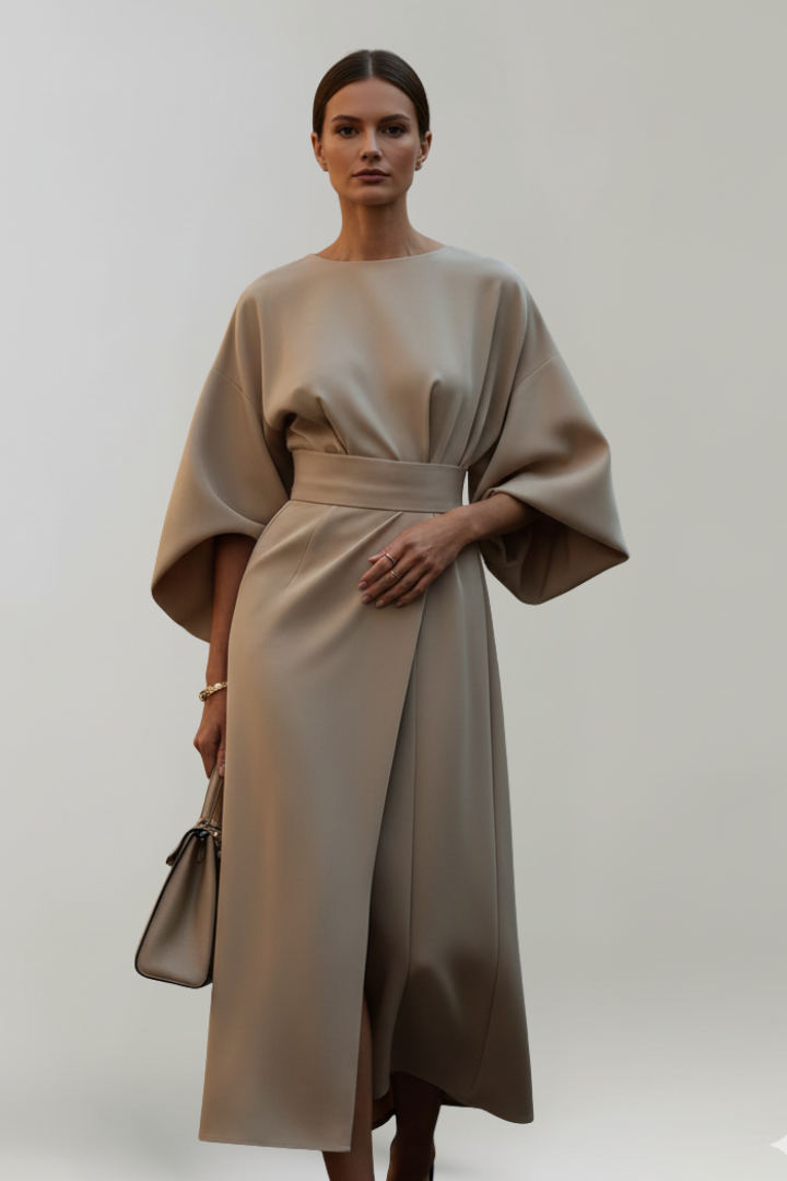 Rumer | Women's Midi Dress with Wide Sleeves and Belted Waist
