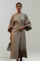 Rumer | Women's Midi Dress with Wide Sleeves and Belted Waist