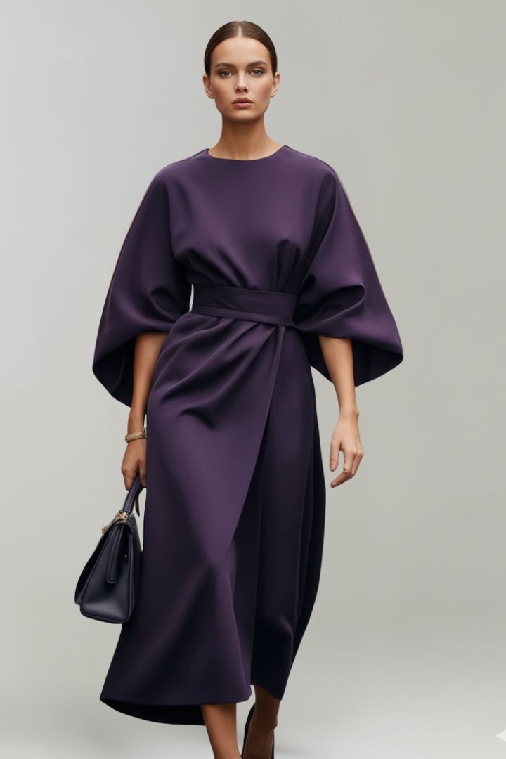 Rumer | Women's Midi Dress with Wide Sleeves and Belted Waist