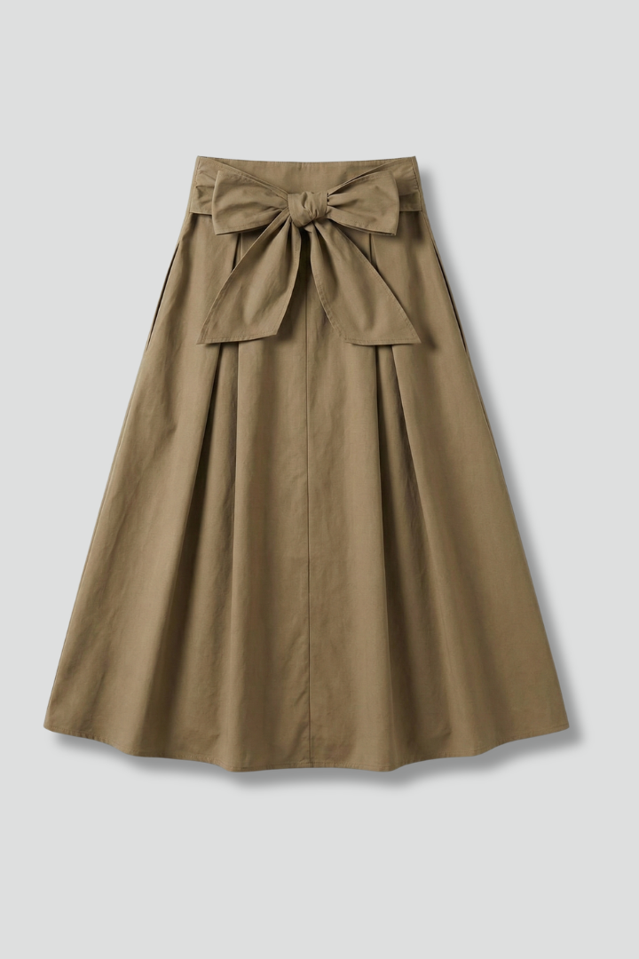 Fortuna | Women's Midi Skirt with High Waist and Bow Detail