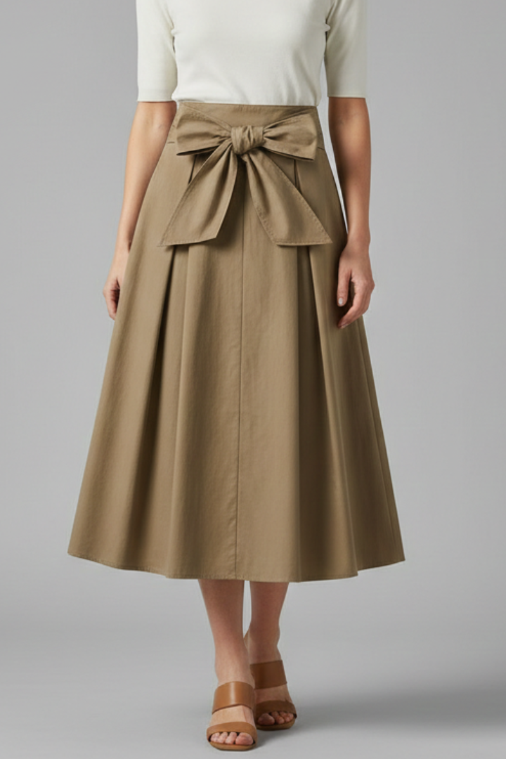 Fortuna | Women's Midi Skirt with High Waist and Bow Detail