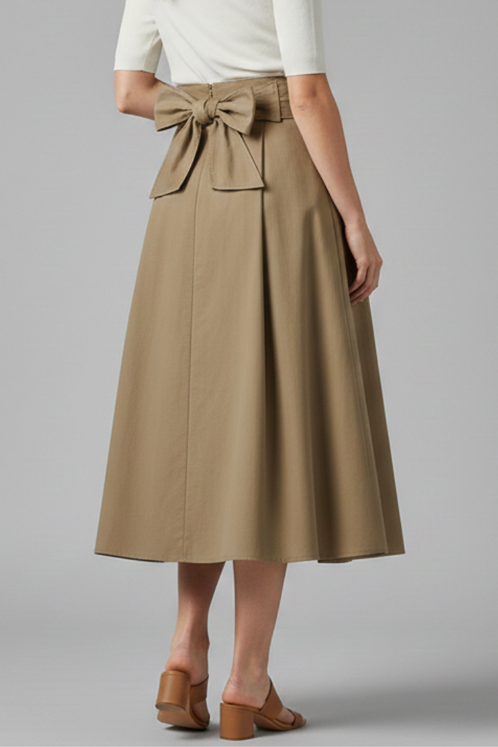 Fortuna | Women's Midi Skirt with High Waist and Bow Detail