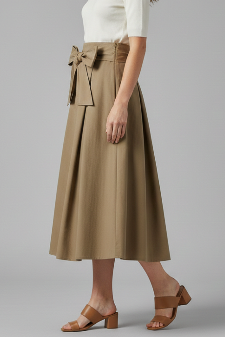 Fortuna | Women's Midi Skirt with High Waist and Bow Detail