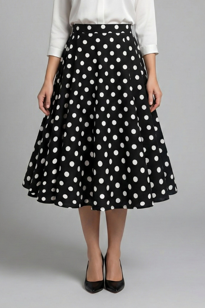 Gabriela | Women's Midi Skirt with High Waist and Polka Dot Print