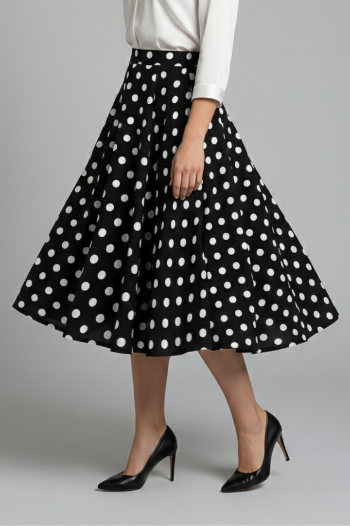 Gabriela | Women's Midi Skirt with High Waist and Polka Dot Print