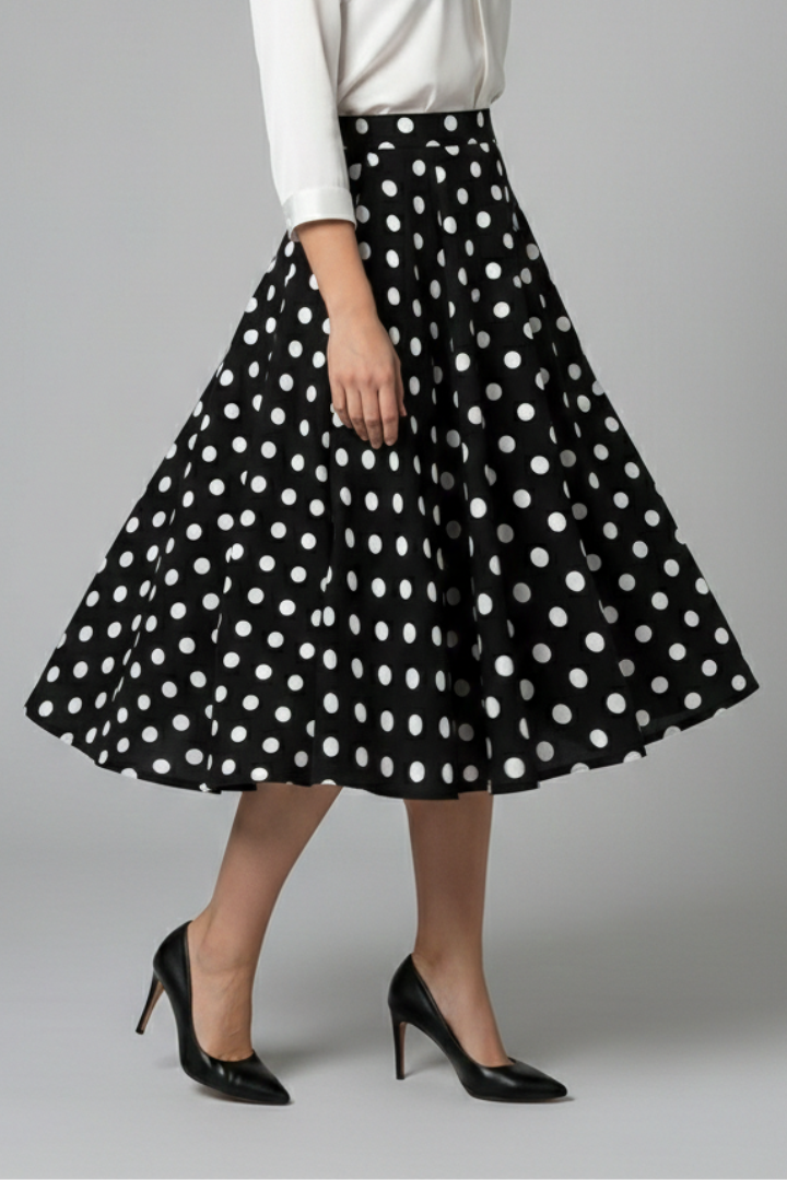 Gabriela | Women's Midi Skirt with High Waist and Polka Dot Print
