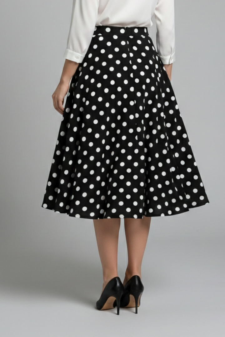 Gabriela | Women's Midi Skirt with High Waist and Polka Dot Print