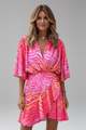 Ilse | Women's Mini Dress with Batwing Sleeves and Waist Tie
