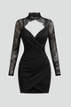 Moira | Women's Mini Dress with High Neck and Lace Sleeves