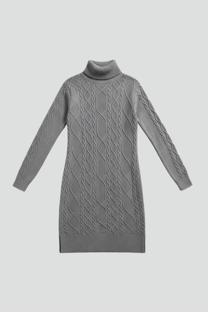 Marigold | Women's Mini Dress with Roll Neck and Cable Pattern