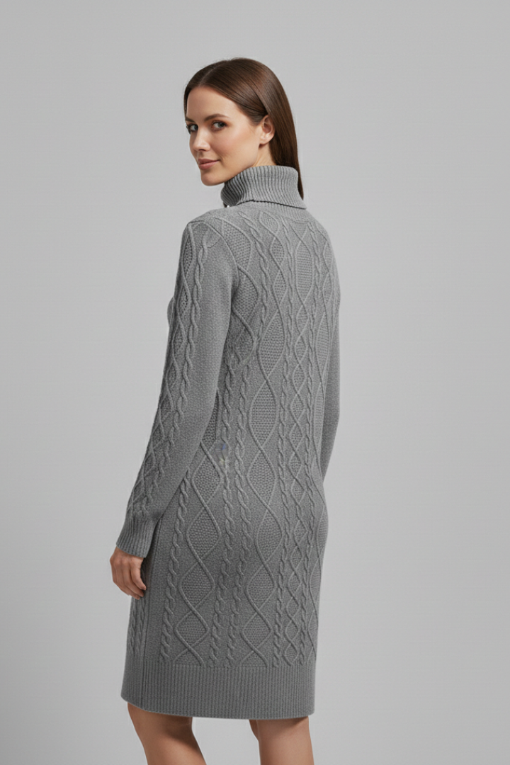 Marigold | Women's Mini Dress with Roll Neck and Cable Pattern
