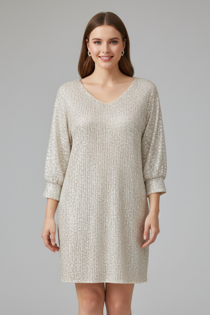 Lilac | Women's Mini Dress with Round Neck and Long Sleeves