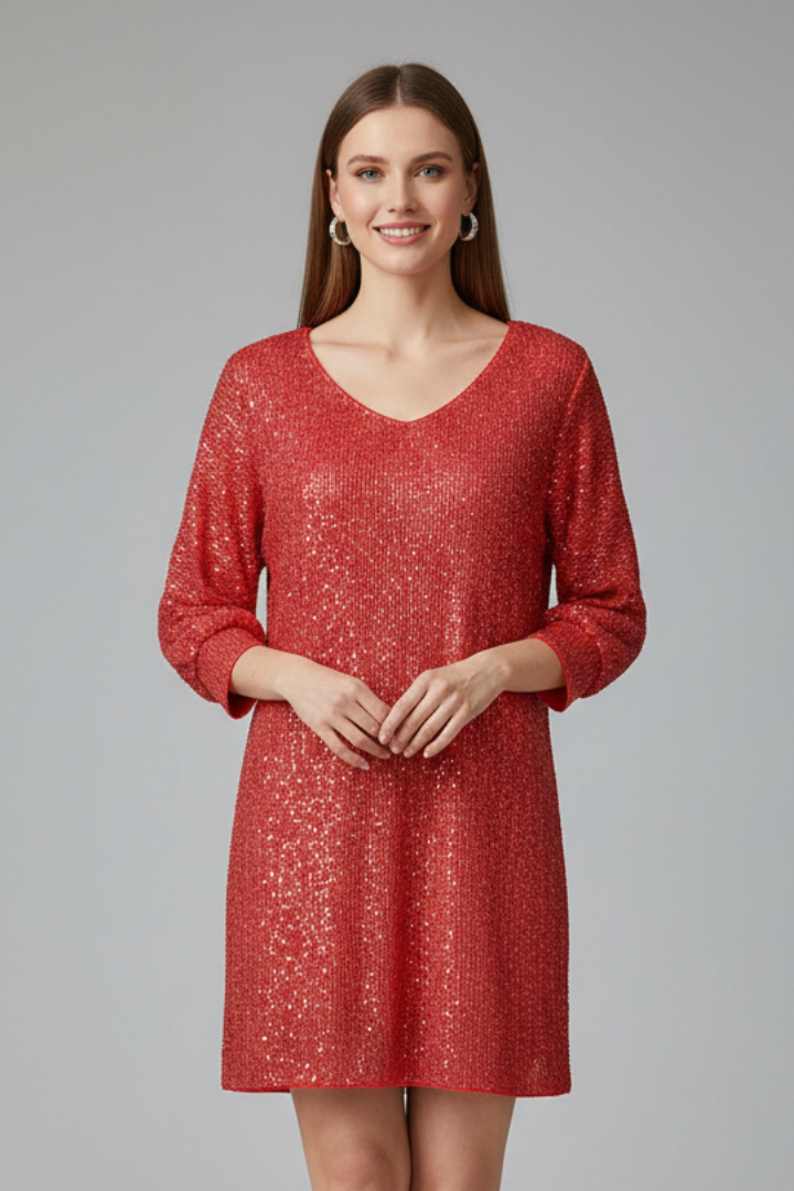 Lilac | Women's Mini Dress with Round Neck and Long Sleeves