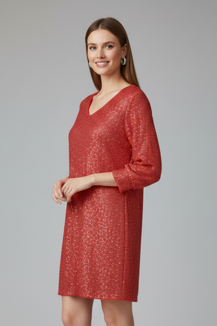 Lilac | Women's Mini Dress with Round Neck and Long Sleeves