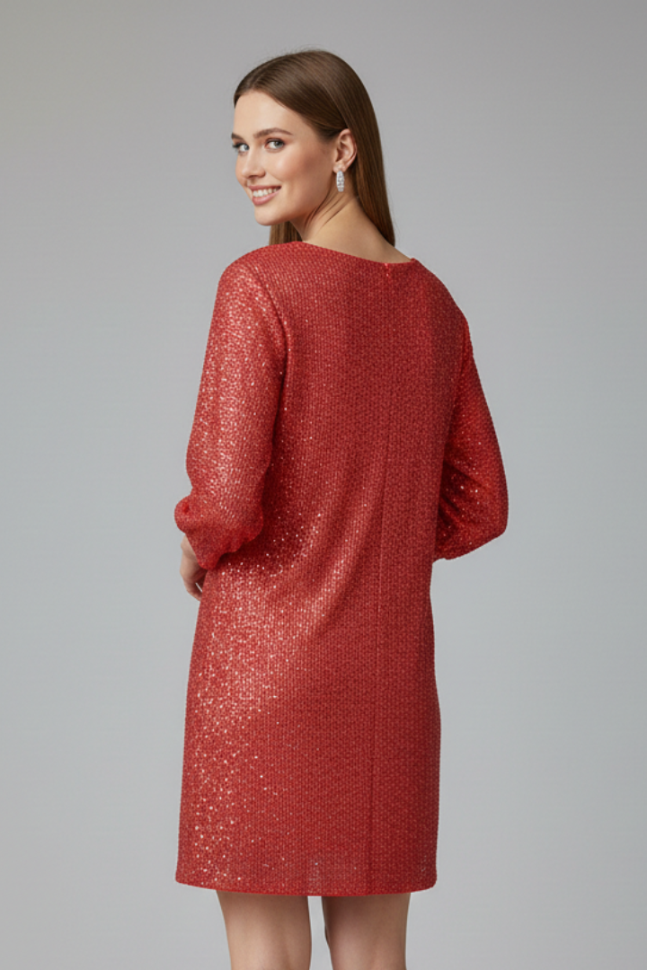 Lilac | Women's Mini Dress with Round Neck and Long Sleeves